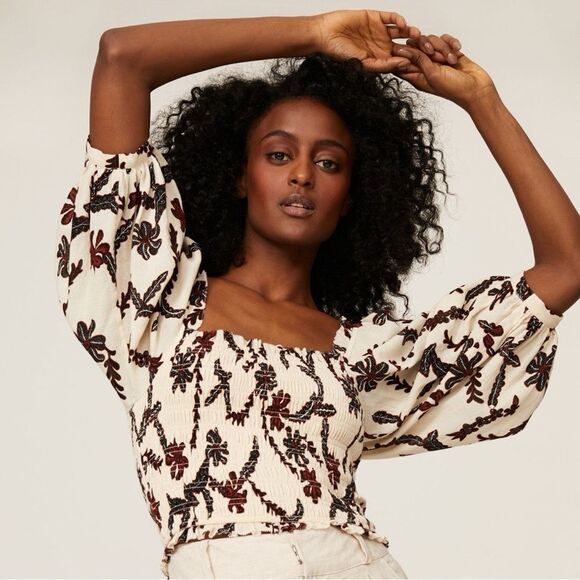 Joie Benison Smocked Square Neck Puff Sleeve Top-Women Sz S - Picture 1 of 9